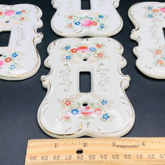 Vintage 60s Japan Victorian Floral Porcelain Toggle Switch Plate Covers Set of 4 - Picture 7 of 8